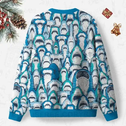 Shark Party Ugly Christmas Knit Sweatshirt