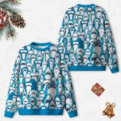 Shark Party Ugly Christmas Knit Sweatshirt