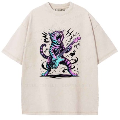 Soulisfree Rock and Roll Cat Washed Tee