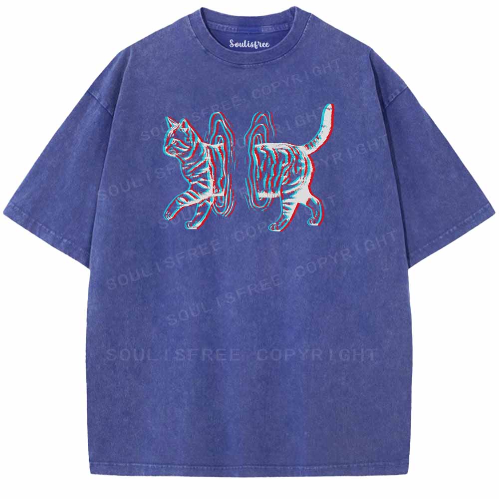 Soulisfree  GLITCHED DIMENSION CAT Washed Tee