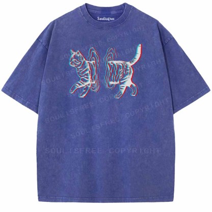 Soulisfree  GLITCHED DIMENSION CAT Washed Tee