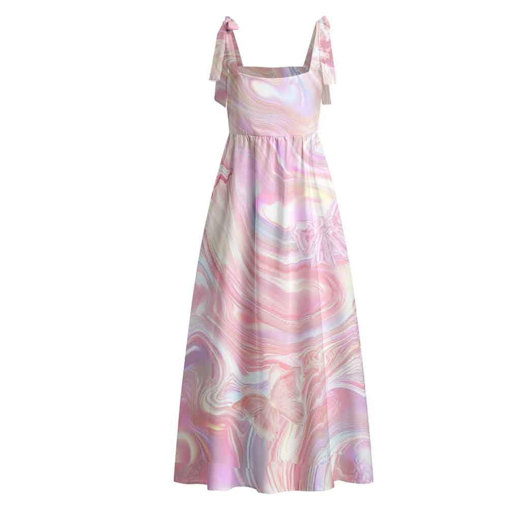 Soulisfree Marble Wings Slip Maxi Dress – Bow Strap