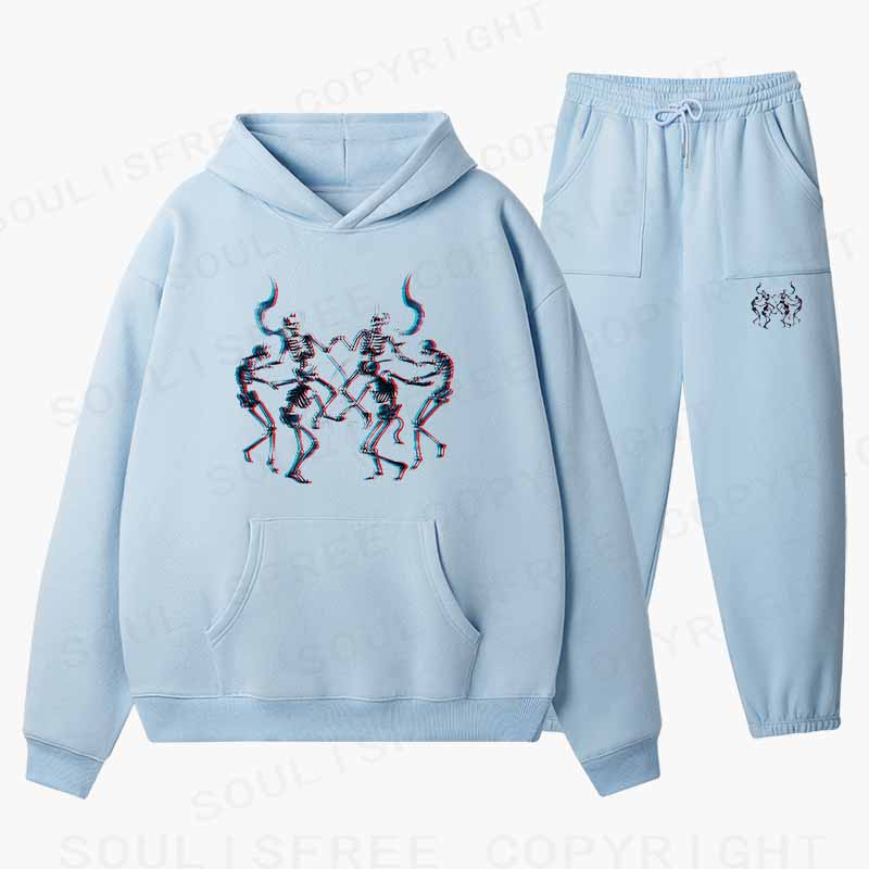 Soulisfree Glitch Dancing Devil Skeletons Cotton Fleece Hoodie Set