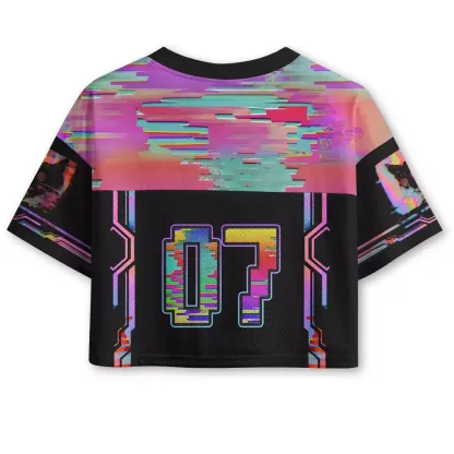 Soulisfree Glitchy Cat Vibes Optic Lines Illusion Cropped Jersey