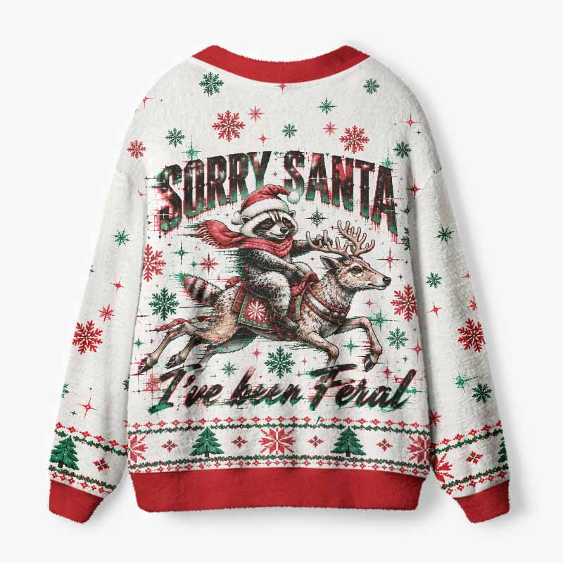 Soulisfree Sorry Santa I've Been Feral Fuzzy Cardigan Sweater