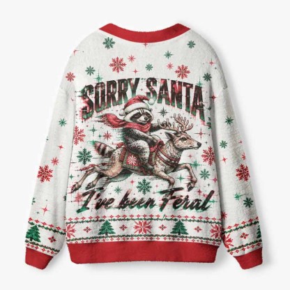 Soulisfree Sorry Santa I've Been Feral Fuzzy Cardigan Sweater