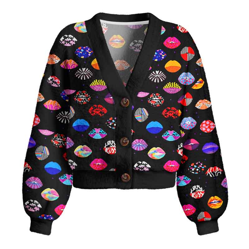 Soulisfree Holo Kiss Women's Fuzzy Cardigan Sweater