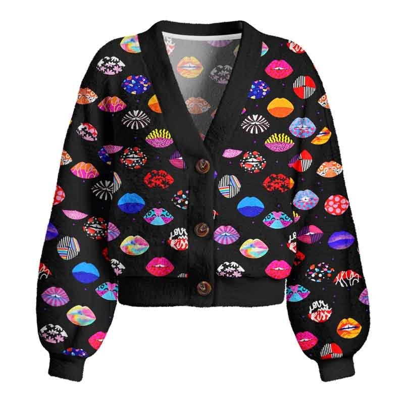 Soulisfree Holo Kiss Women's Fuzzy Cardigan Sweater