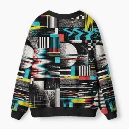 Soulisfree Digital Static Fuzzy Cardigan Sweater
