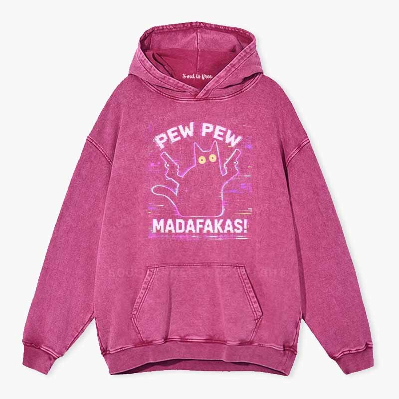 Soulisfree Pew Pew Cat Chaos  Washed Hoodie