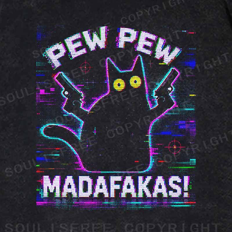 Soulisfree Pew Pew Cat Chaos  Washed Hoodie