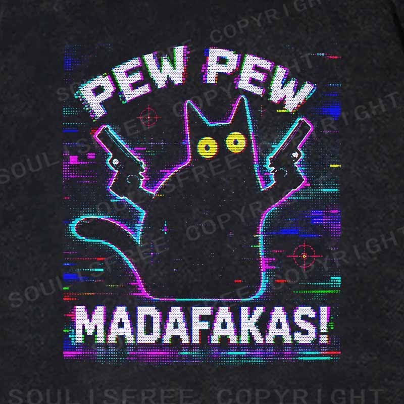 Soulisfree Pew Pew Cat Chaos  Washed Hoodie