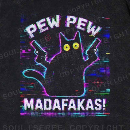 Soulisfree Pew Pew Cat Chaos  Washed Hoodie