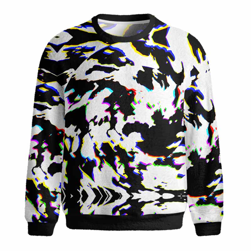 Soulisfree RGB Glitch Camo Fuzzy Crewneck Sweater