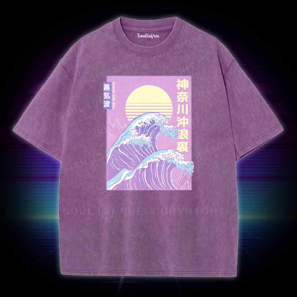 Soulisfree Retro Vaporwave Great Wave Washed Tee