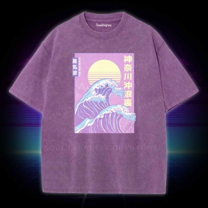 Soulisfree Retro Vaporwave Great Wave Washed Tee