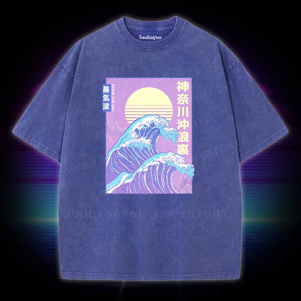 Soulisfree Retro Vaporwave Great Wave Washed Tee