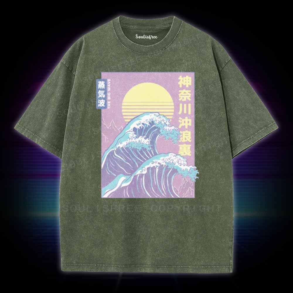 Soulisfree Retro Vaporwave Great Wave Washed Tee