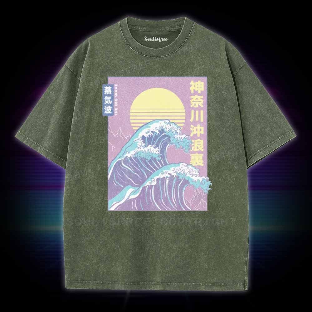 Soulisfree Retro Vaporwave Great Wave Washed Tee