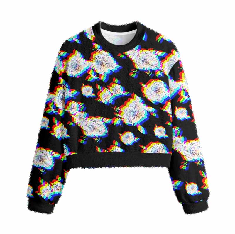 Soulisfree Digital Bloom Women's Fuzzy Crewneck Sweater