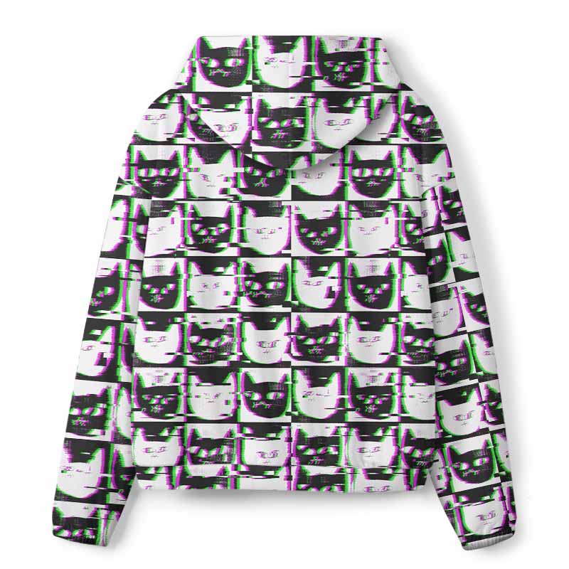 Soulisfree Neon Glitch Cat All-Over Print Hoodie