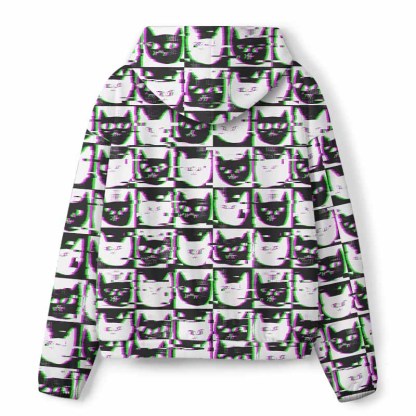 Soulisfree Neon Glitch Cat All-Over Print Hoodie