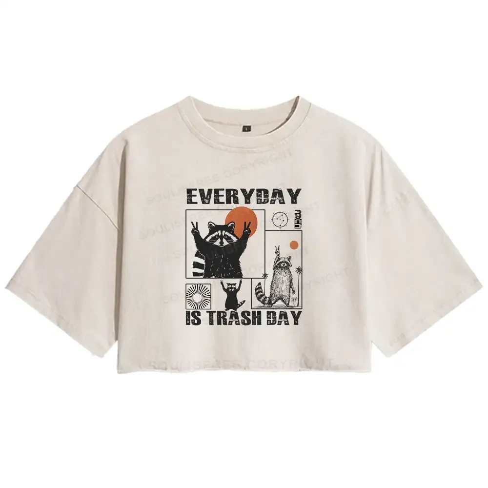 Designed Everyday Is Trash Day Washed Crop T-shirt