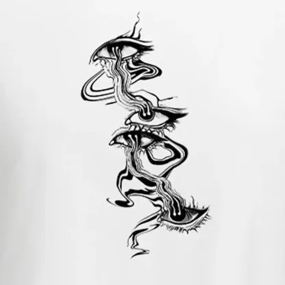 Psychedelic Eyes Washed Cropped Sweatshirt Block Raglan Long Sleeve Crop Top