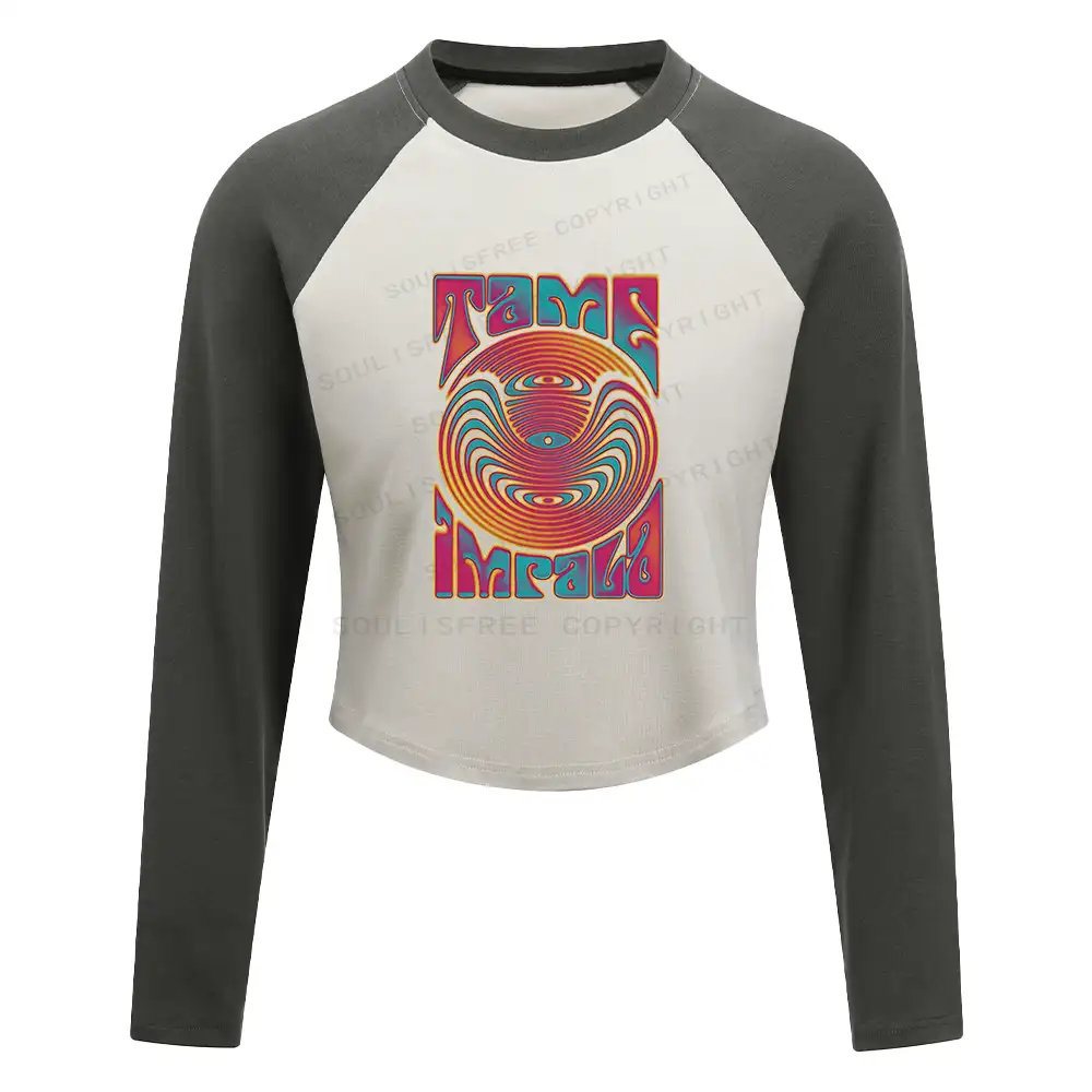 Psychedelic Moment Color Block Raglan Long Sleeve Crop Top