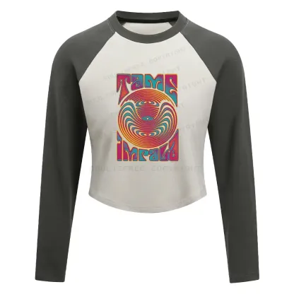 Psychedelic Moment Color Block Raglan Long Sleeve Crop Top