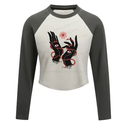 The Eyes Will Not Deceive You Washed Cropped Sweatshirt Block Raglan Long Sleeve Crop Top