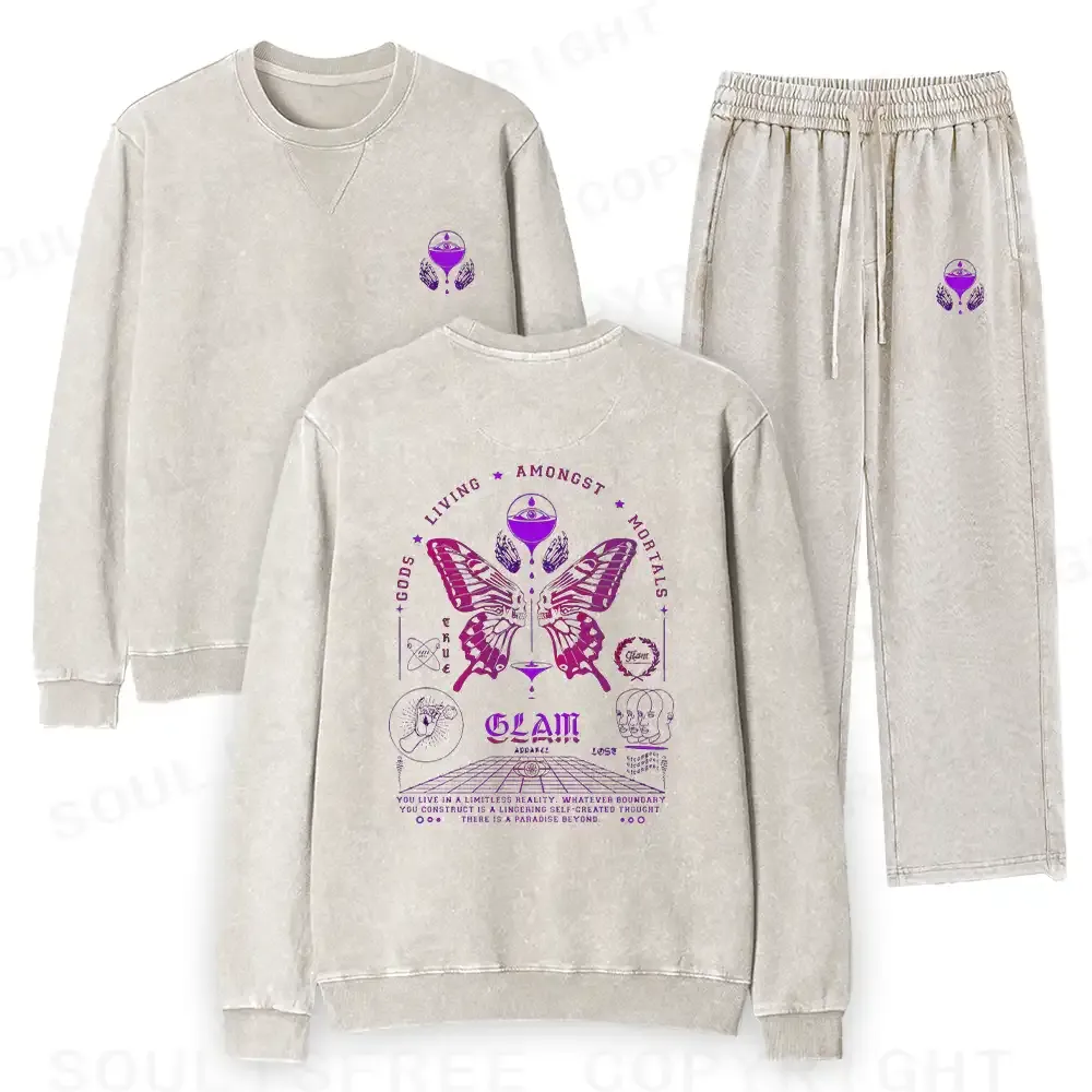 Gods Living Among Us Washed Matching Sweatshirt and Jogger Set