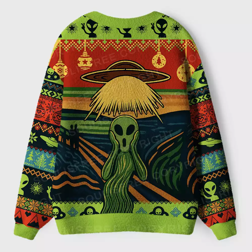 Alien Scream Ugly Cardigan Sweaters