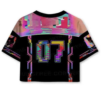 Glitchy Cat Vibes Cropped Jersey