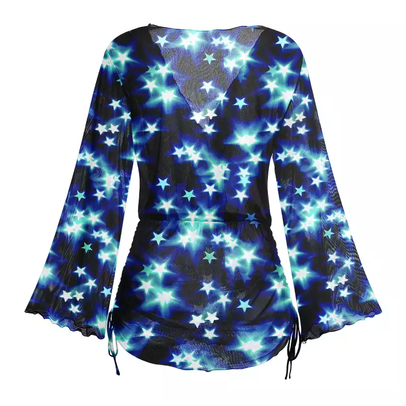 Soulisfree Neon Night Sky Sheer Mesh Cover Up
