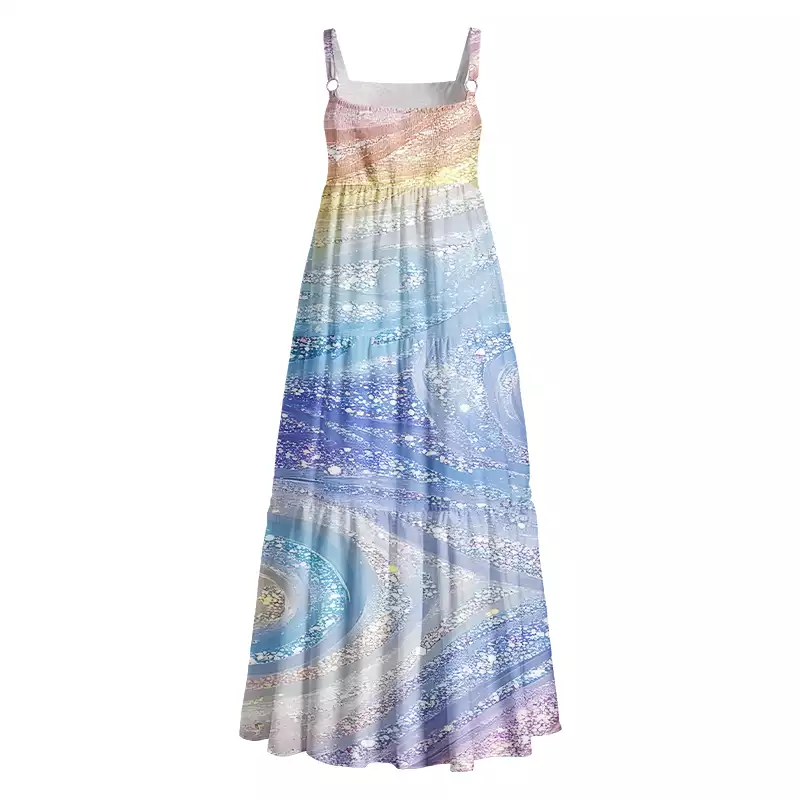 Soulisfree Glittery Rainbow Ombre Swirl Boho Maxi Dress