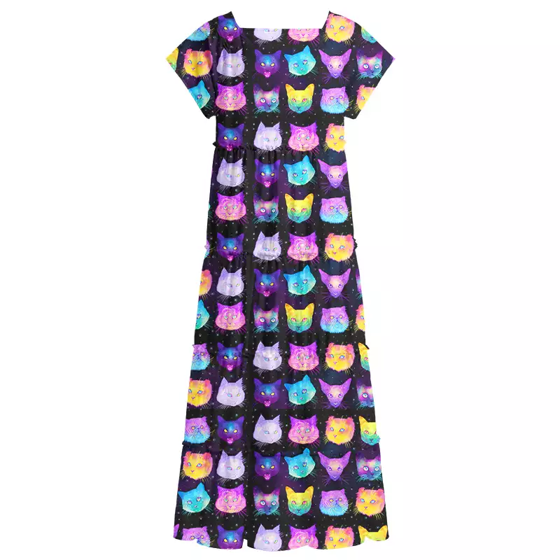 Soulisfree Cosmic Cats Square Neck Maxi Dress