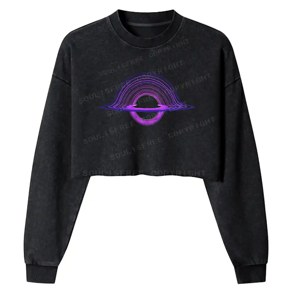 Purple Black Hole Washed Cropped Sweatshirt