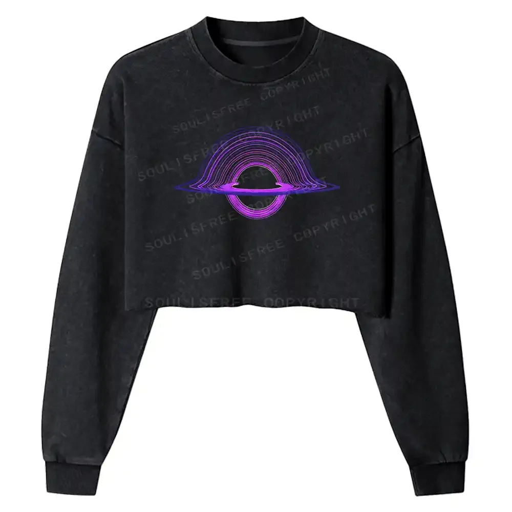 Purple Black Hole Washed Cropped Sweatshirt