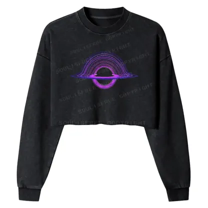 Purple Black Hole Washed Cropped Sweatshirt