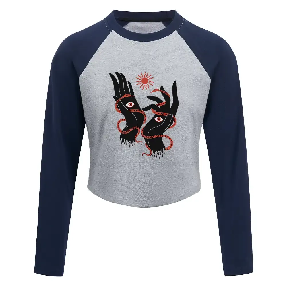 Designed The Eyes Will Not Deceive You Washed Cropped Sweatshirt Block Raglan Long Sleeve Crop Top