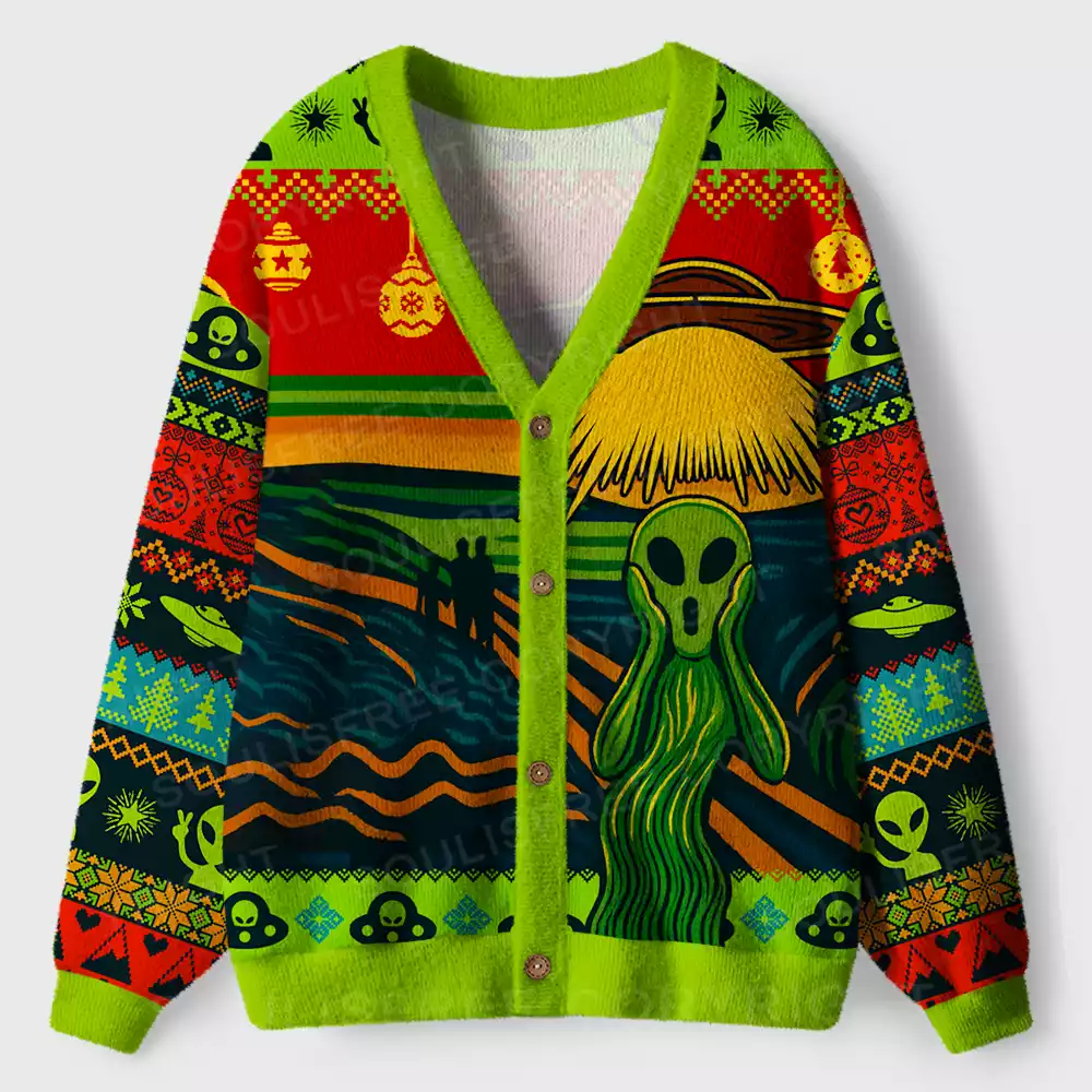 Alien Scream Ugly Cardigan Sweaters