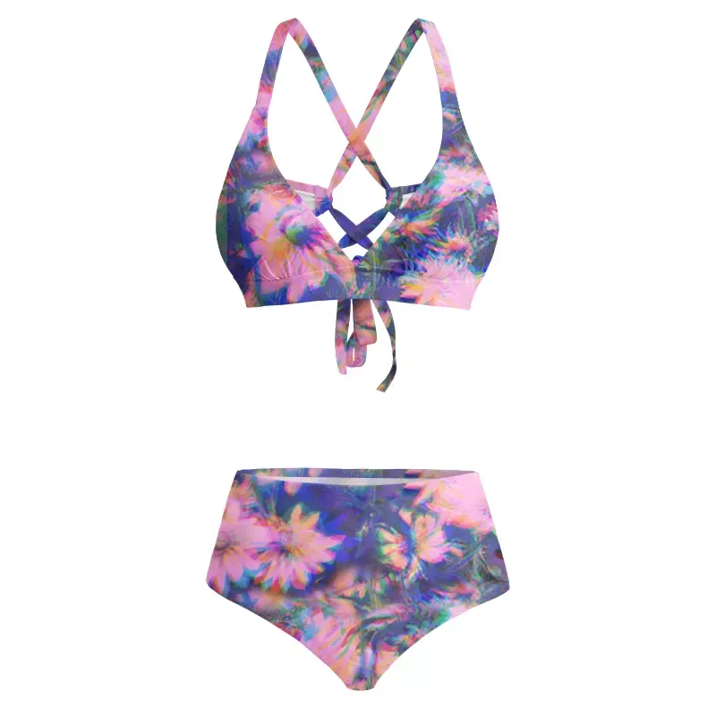 Soulisfree Iridescent Bloom Glitch Cross Bikini