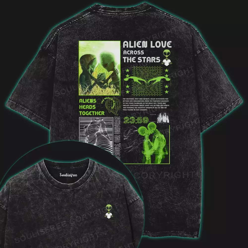Alien Love Across The Stars Washed Space T-shirt