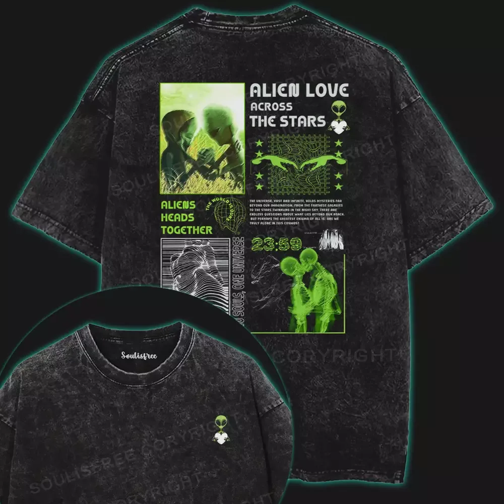 Alien Love Across The Stars Washed Space T-shirt