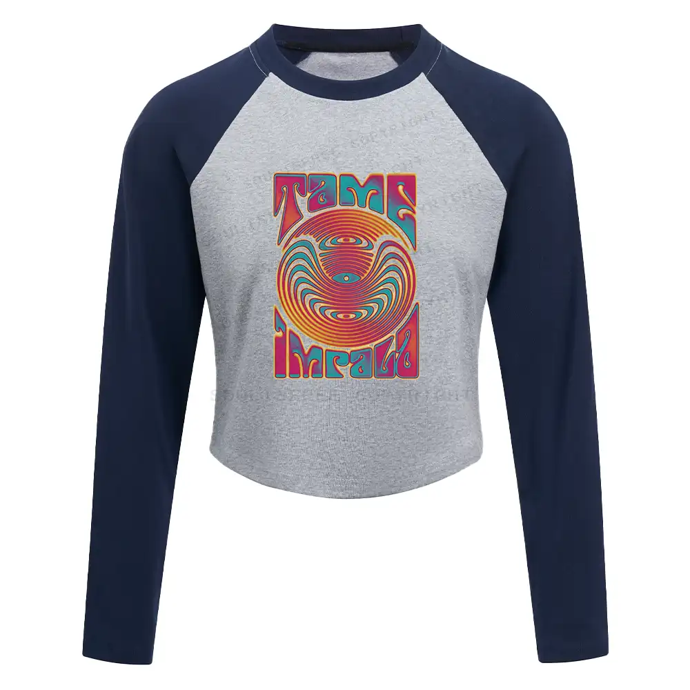 Psychedelic Moment Color Block Raglan Long Sleeve Crop Top