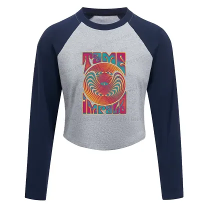 Psychedelic Moment Color Block Raglan Long Sleeve Crop Top