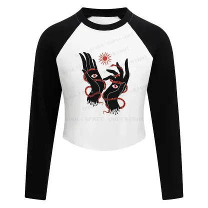 The Eyes Will Not Deceive You Washed Cropped Sweatshirt Block Raglan Long Sleeve Crop Top