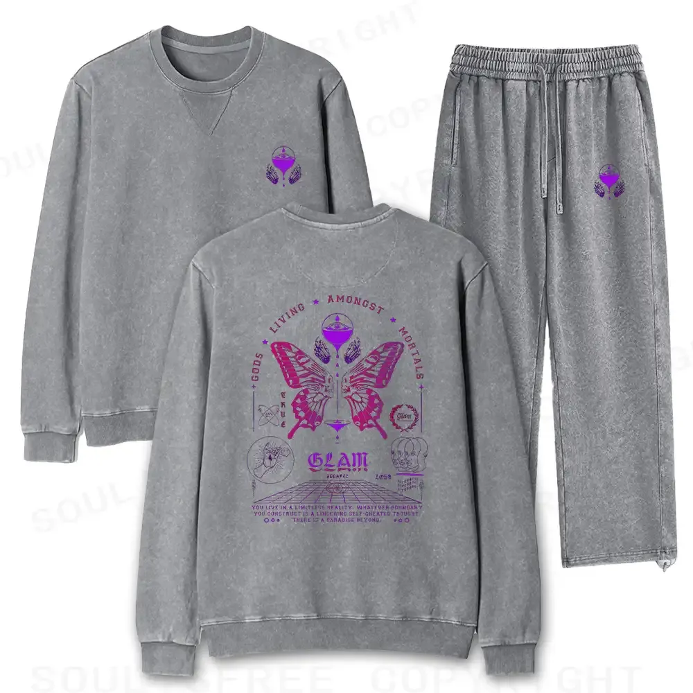 Gods Living Among Us Washed Matching Sweatshirt and Jogger Set