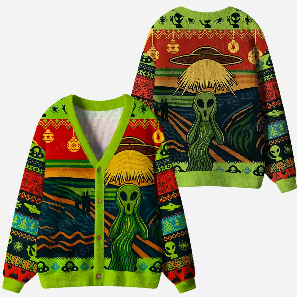Alien Scream Ugly Cardigan Sweaters